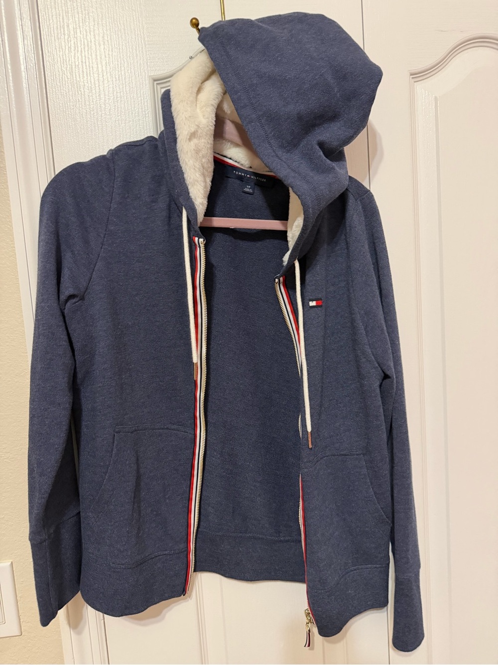 Tommy Hilfiger Navy Blue Zip-Up Hoodie with Sherpa Trim